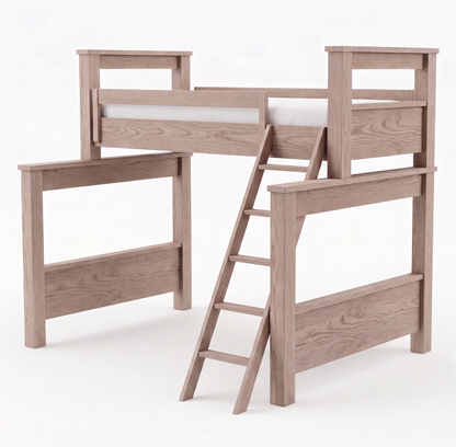 Solid Wood Bunk Bed with Open Loft