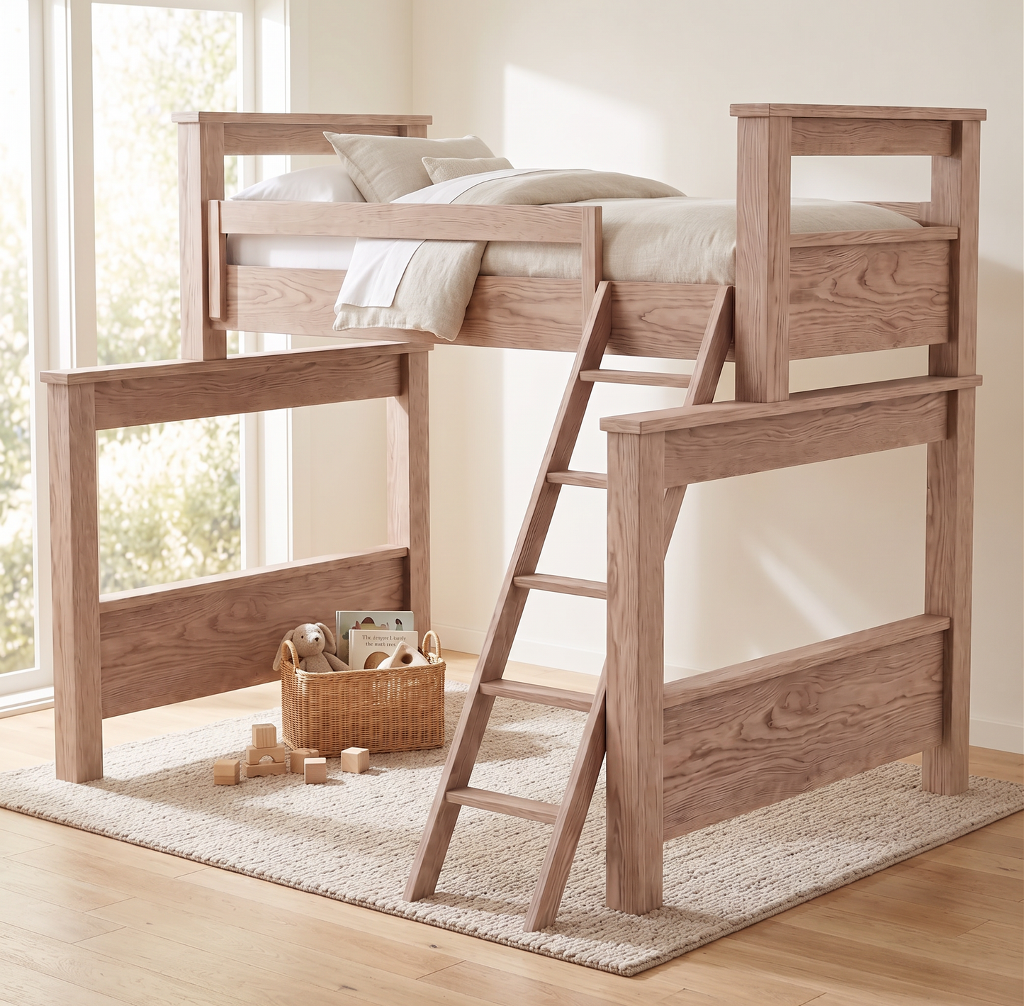 Solid Wood Bunk Bed with Open Loft