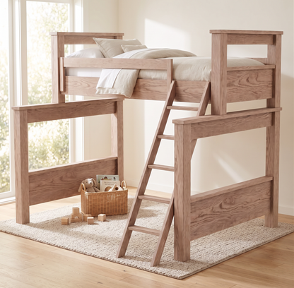 Solid Wood Bunk Bed with Open Loft