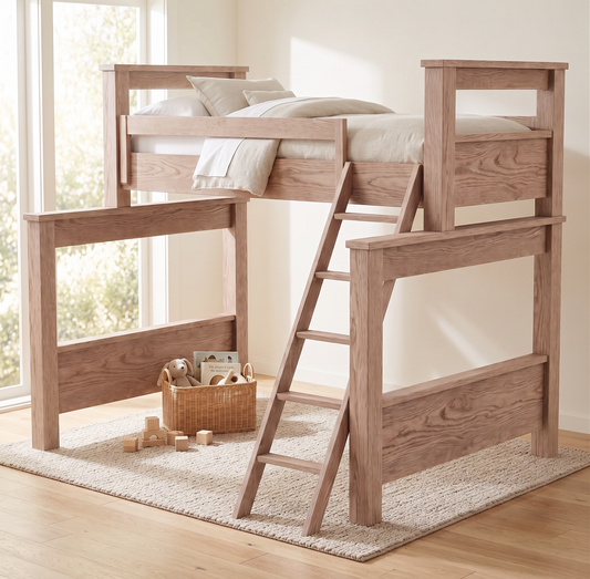 Solid Wood Bunk Bed with Open Loft