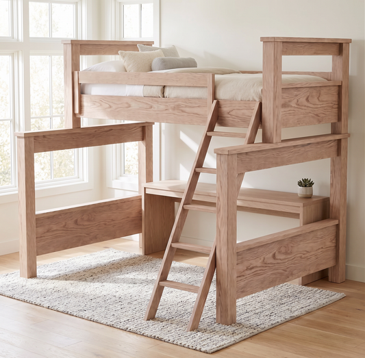 Solid Wood Bunk Bed with Loft and Desk
