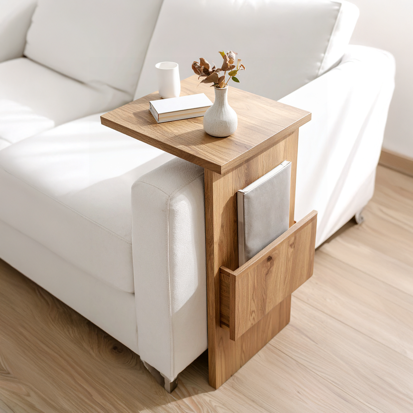 Solid Wood Couch End Table (C-Shaped)